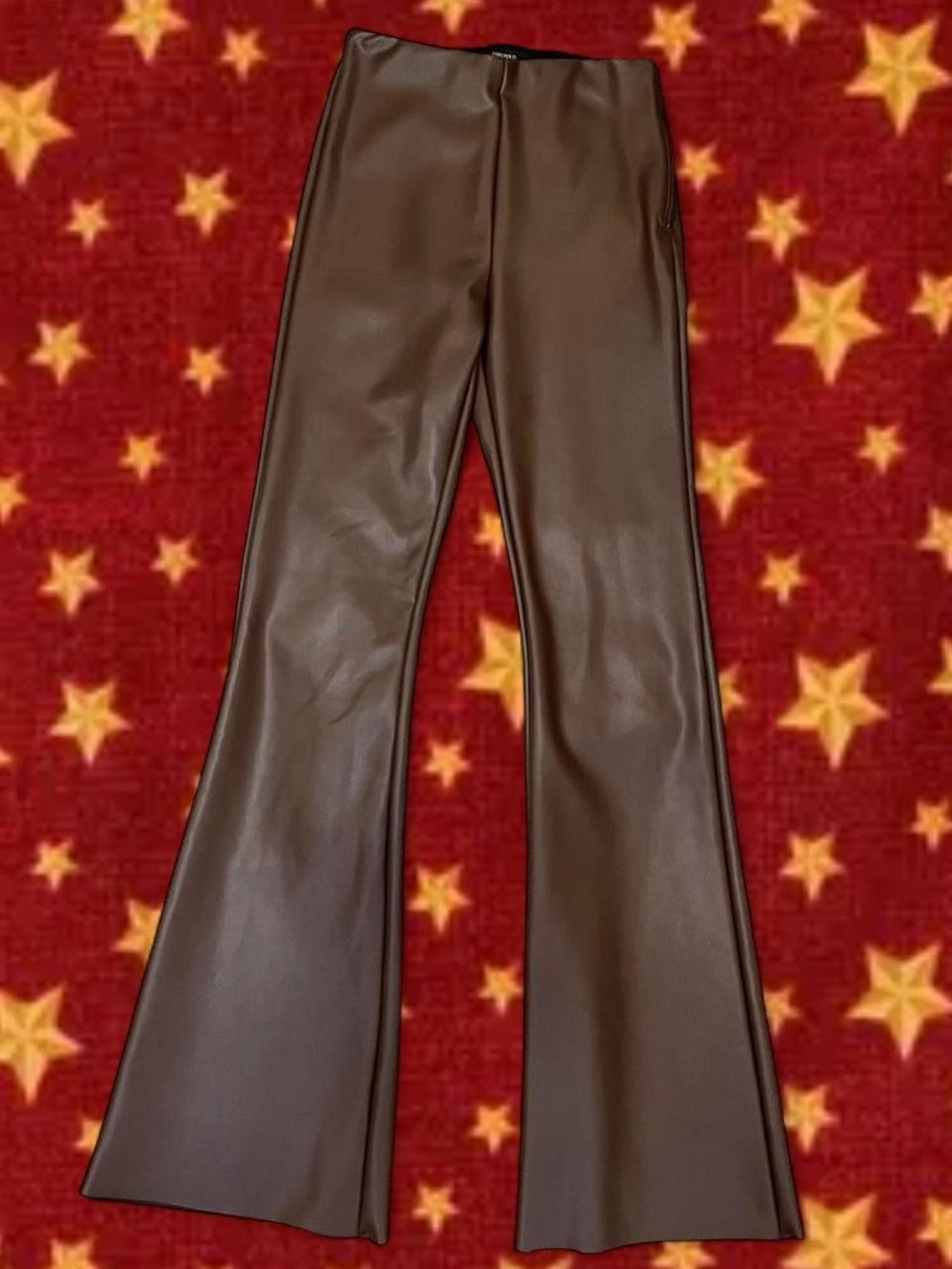 Brown Faux Leather Flare Pants